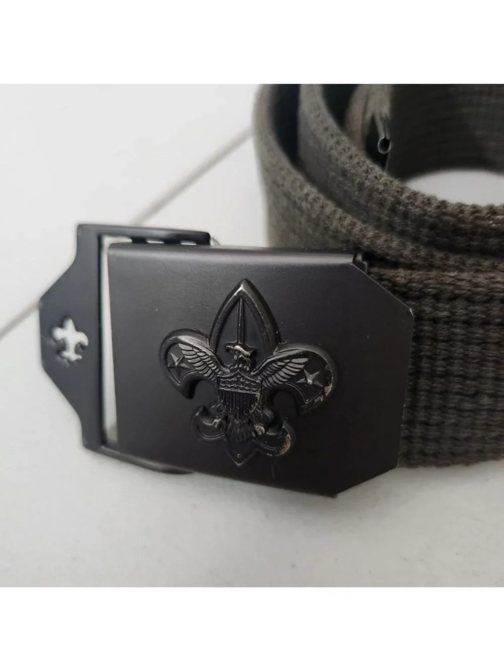 Boy Scouts Of America Olive Green Canvas Belt With Metal Buckle Logo Design 41 I